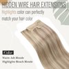 Sunny Wire Hair Extensions Blonde Highlights Wire Human Hair Extensions Pastel Pink Blonde Highlight Bleach Blonde Invisible Fish Line Hair Extensions Blonde for Women Hair Extension 80G 12Inch