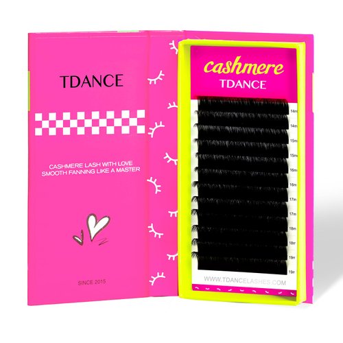 TDANCE Cashmere Lash Extensions Super Matte Black Classic Lash Extensions 0.05mm Thickness CC Curl 14-19mm Volume Eyelash Extensions for Professional Salon Use(0.05-CC,14-19mm)
