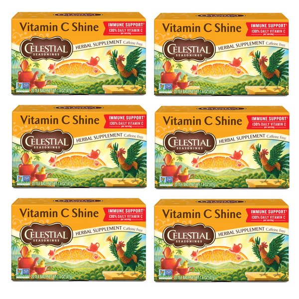 Celestial Seasonings Vitamin C Shine Herbal Tea, Caffeine Free, 20 Tea Bags Box, (Pack of 6)