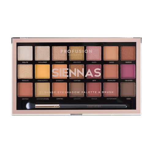 Profusion Cosmetics 21 Shade Eyeshadow Palette - Long-lasting Cruelty-free Bright Pigmented shades Palette Collection & Brush, Siennas