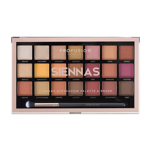 Profusion Cosmetics 21 Shade Eyeshadow Palette - Long-lasting Cruelty-free Bright Pigmented shades Palette Collection & Brush, Siennas