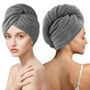 MaopaoBeauty 2Pack Long Hair Head Turban Wraps with Pineapple Plaid Design Microfiber Hair Towel Wrap with Double Buttons to Dry All Wet Hair Style Quickly(2pcsGray)