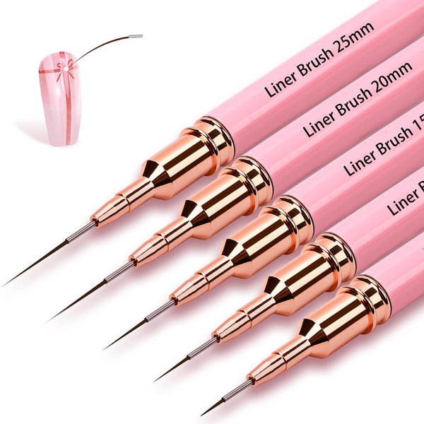 5Pcs Nail Art Liner Brushes,Liner Brush For Nails Gel,Fine Line Nail Art Brush,Nail Art Striping Brushes,Painting Art Design Pen For Long Lines, Thin Details, Fine Drawing Sizes 5/9/13/20/25mm