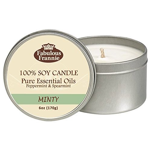 Fabulous Frannie Minty All-Natural Soy Candles Cotton Wick High Pure Essential Oil Scent 40 Hours Burn Time Gift for Women & Men 6 Ounce (Pack of 1)