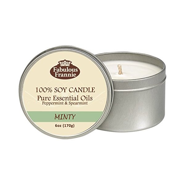 Fabulous Frannie Minty All-Natural Soy Candles Cotton Wick High Pure Essential Oil Scent 40 Hours Burn Time Gift for Women & Men 6 Ounce (Pack of 1)