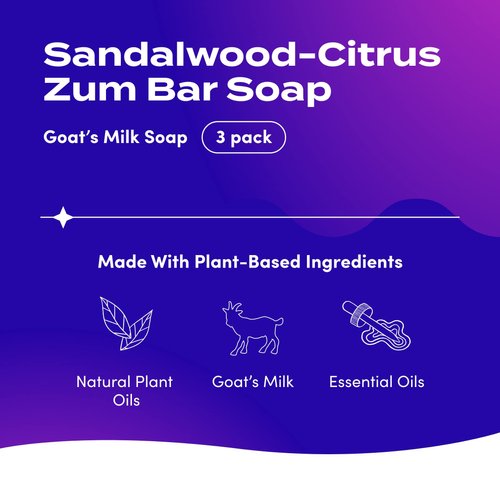 Indigo Wild Zum Goat's Milk Soap Bar - Bar Soap for Hands & Body Made with Essential Oils - 3 oz - Sandalwood Citrus (3 Pack)