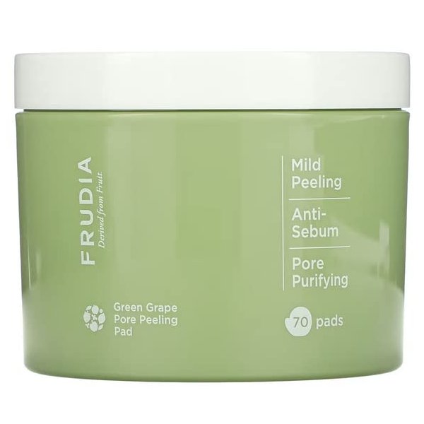 WELCOS FRUDIA Green Grape Pore Peeling Pad - Pore Minimizer Face Exfoliator Korean Toner Pads | Facial Peel Exfoliating Pads for Face | Facial Toner Cotton Pads for Face (Jar of 70 Facial Pads)