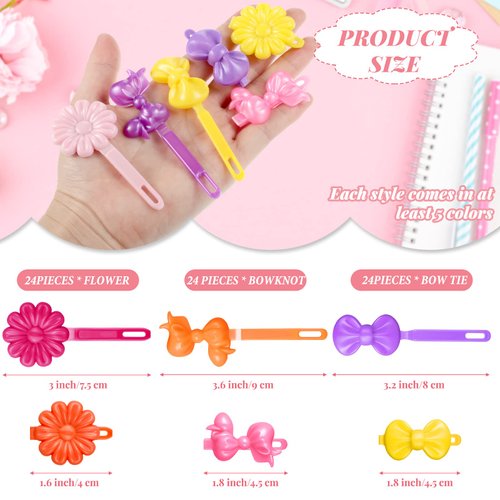 Janinka 72 Pieces Self Hinge Hair Barrettes for Girls Plastic Hair Barrettes 80s 90s Hair Clip Pins Cartoon Hairpin Colorful Cute Hair Barrette Hair Clip for Toddler Girls (Multicolor,Classic)