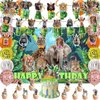 Jungle Safari Birthday Party Decorations - Safari Animals Birthday Banner, Backdrop, Cake, Cupcake Toppers, Hanging Swilrs, Balloons for Zoo Safari Animal Theme Party Supplies