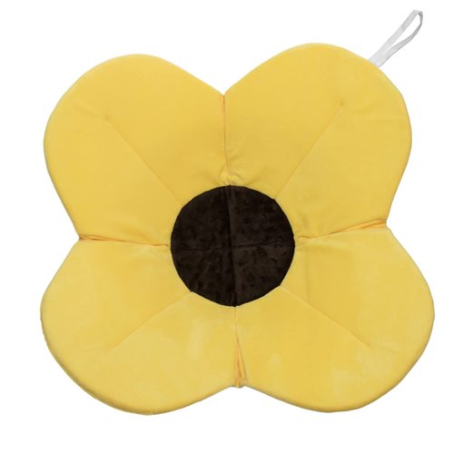 Blooming Bath Poppy Flower Bath Mat - Sink Bathtub Cushion for Baby - Plush Minky Fabric for Newborn to 6 Months - Washer-Safe Infant Newborn Essentials - Baby Shower Gifts for New Mom (Yellow/Brown)