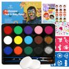 Bowitzki Face Paint Kit with 13 Colors, 12 Stencils, 2 Glitters, 2 Sponges, 2 Brushes, 1 Sheet Gems, Water Based Face Painting Kit for Kids, Safe Professional Halloween Party Makeup Set