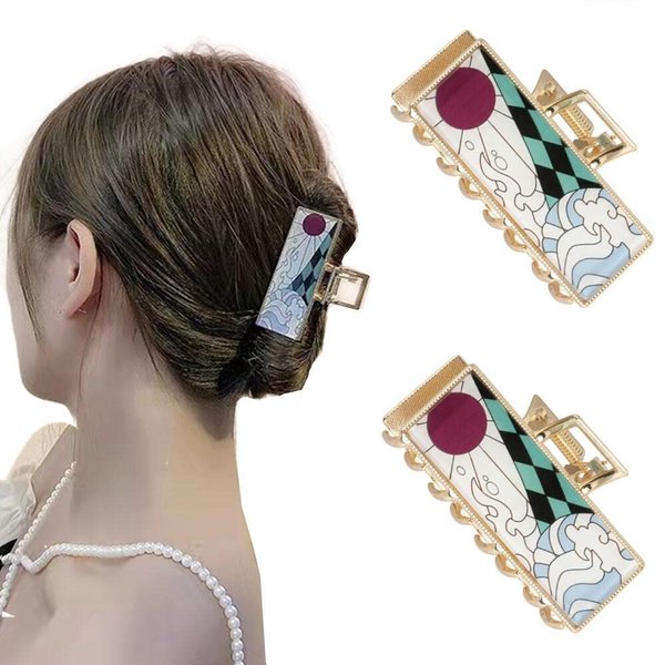 Hair Clips,Anime Demon Slayer Figure Metal Hair Clips，Golden Hair Claw Clips Metal Hair Catch Barrette Anime Demon Slayer Merch Gifts for Women and Girls(2 Pack)