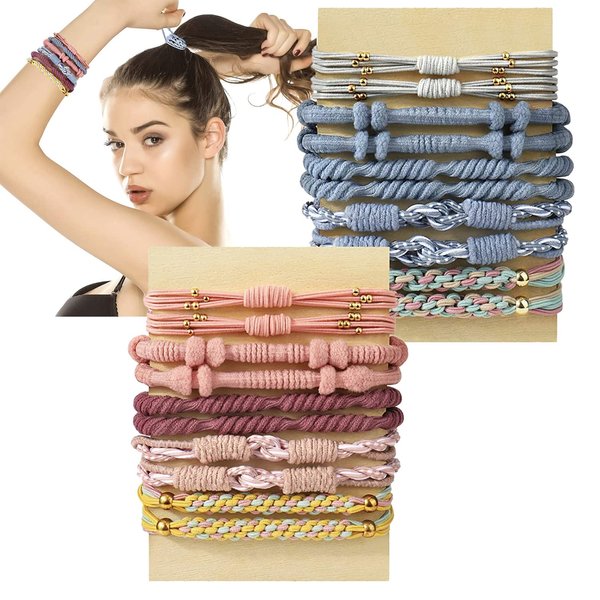 Hair Ties for Women Girls, 20 Pcs Boho Dual-Use Bracelets and Hair Tie for Thick Hair/Pony Tails, No Damage No Crease Elastics Hair Rubber Bands Ponytail Holders (Elegant)