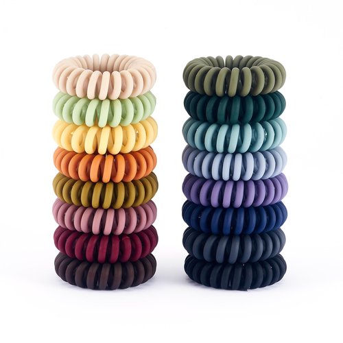QIUTIMIY 16Pcs Spiral Hair Ties, (Frosted Colourful) Hair Elastic Coils for Women and Girls, Waterproof Phone Cord Hair Scrunchies Accessories Bands for Ponytails and Updos