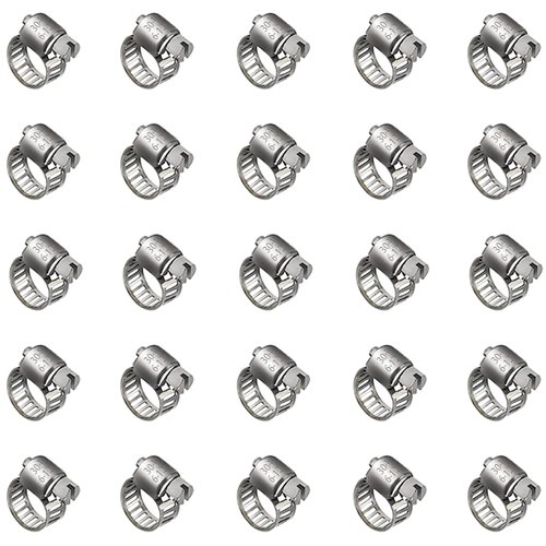 25 Pack Stainless Steel Hose Clamps, 1/4 inch to 1/2 inch Worm Gear Metal Hose Clamps for Pipe, Dryer Repair, Tubing and Fuel Line
