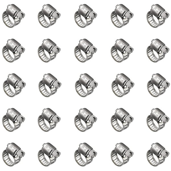 25 Pack Stainless Steel Hose Clamps, 1/4 inch to 1/2 inch Worm Gear Metal Hose Clamps for Pipe, Dryer Repair, Tubing and Fuel Line