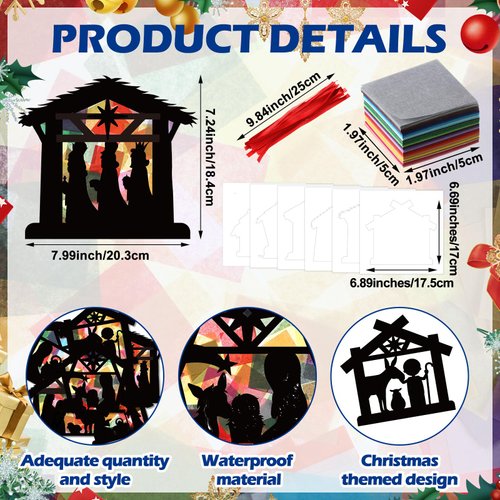 Resurhang 24 Sets Nativity Crafts Christmas Nativity Silhouette Craft Kits Happy Birthday Jesus Crafts Nativity Scene Ornaments Religious Sunday School Crafts for Xmas Home Activities, 6 Styles