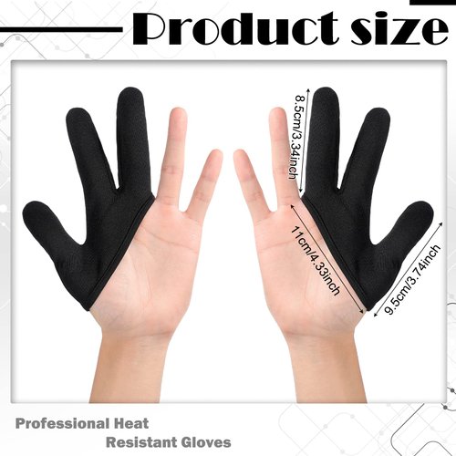 LOYIM 2 Pieces Heat Resistant Gloves 3 Finger Mittens Protection Gloves Curling Wand Glove Reusable Heat Gloves for Barber Hair Styling Curling Perming Hair Straightening