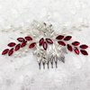 Bride Wedding Hair Comb Crystal Rhinestone Pearls Silver Leaf Hair Piece Accessories for Women Girls Homecoming Party (Wine Red)