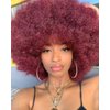 LANSHA 70s Afro Kinky Curly Wigs With Bangs for Black Women Men,Soft Wine Red Bug Color Preium Synthetic Fibers Big Bouncy Afro wigs,Nature Looking LightWeight Afro Puff Wig For Daily Party Use