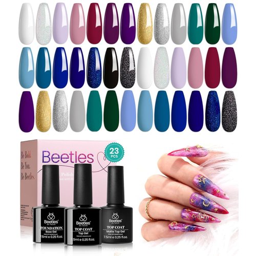 Beetles Blue Gel Nail Polish Set, Black Purple White Green Gel Polish 23Pcs Celestial Collection with Base Gel Top Coat, Soak off UV LED Gel Set, Summer Gifts for Women and Girls, 2024 New Trend