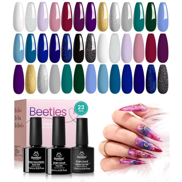 Beetles Blue Gel Nail Polish Set, Black Purple White Green Gel Polish 23Pcs Celestial Collection with Base Gel Top Coat, Soak off UV LED Gel Set, Summer Gifts for Women and Girls, 2024 New Trend