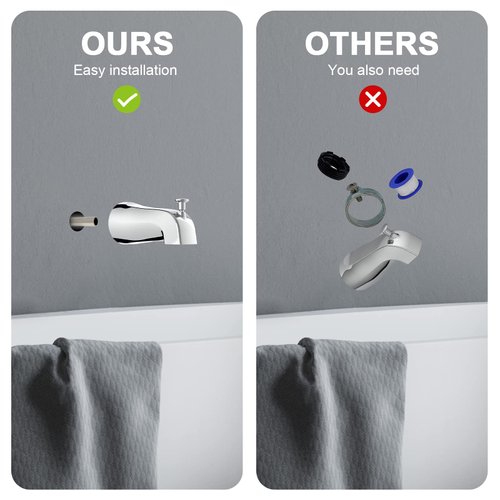 Gold Hao The Bathroom Universal Slip-On Tub Spout with Diverter - 5" Bathtub Faucet with Diverter, Easy to Install & Save Water Leaks in Minutes, Fit 5/8" Copper Pipe (Chrome)