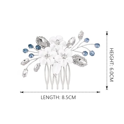 Catery Flower Bride Wedding Hair Comb Silver Small Side Comb Blue Crystal Bridal Hair Piece Hair Jewelry Bridal Hair Accessories for Women and Girls