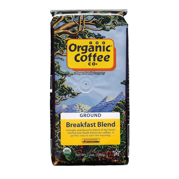 The Organic Coffee Co. Ground Coffee - Breakfast Blend (12oz Bag), Medium Roast, USDA Organic