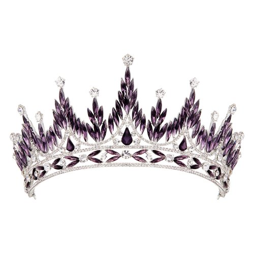 SWEETV Tiaras and Crowns for Women, Wedding Tiara for Bride, Rhinestone Queen Crown, Crystal Costume Hair Accessories for Birthday Prom Quinceanera Celebration,Purple