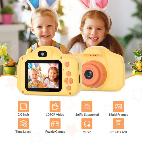 Mafiti Kids Camera 26MP HD Selfie Digital Camera for Kids,Portable Toddler Camera Toy with 1080P Video,Birthday Xmas Gift for 3-8 Year Old Girl,Orange