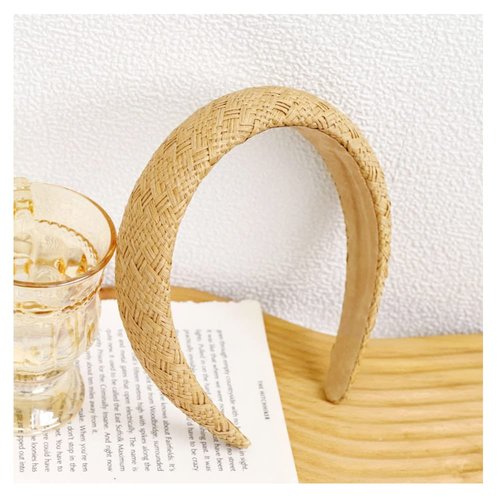 yaozeio Rattan Padded Headband Puffy Headbands for Women Straw Woven Headband Head Bands No Slip Wide Raffia Puffy Hair Band Thick Headbands for Girls Summer Hair Accessories