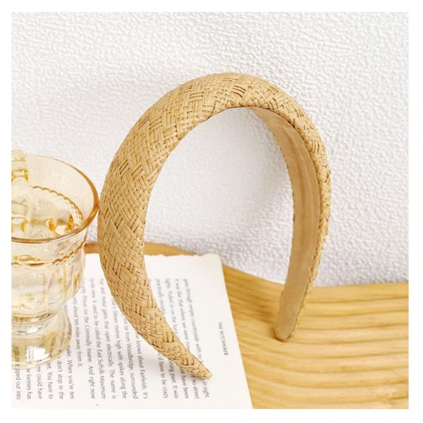 yaozeio Rattan Padded Headband Puffy Headbands for Women Straw Woven Headband Head Bands No Slip Wide Raffia Puffy Hair Band Thick Headbands for Girls Summer Hair Accessories