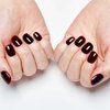 GLAMERMAID Press on Nails Extra Short Squoval, Gothic Handmade Burgundy Jelly Gel Glue on Nails, 24Pcs Glossy Round Reusable UV Finish Fake Nails Acrylic False Nails Manicure Kits for Women Gift