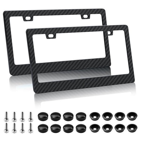 EWBN Carbon Fiber License Plate Frame,2 Pack Black License Plate Frames with Screws & Caps,Classic Carbon Fiber Design Car Black License Plate Holders Fits All Standard US Plates