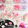 12 Grids Rose Flower Nail Charms 12 Grids Iridescent Glitter Nail Art Sequins1 Pcs Nail Brush,3D Nail Art Flat-Back Flower Holographic Irregular Nail Art Glitter Flakes Nail Decoration Nail Art Tips
