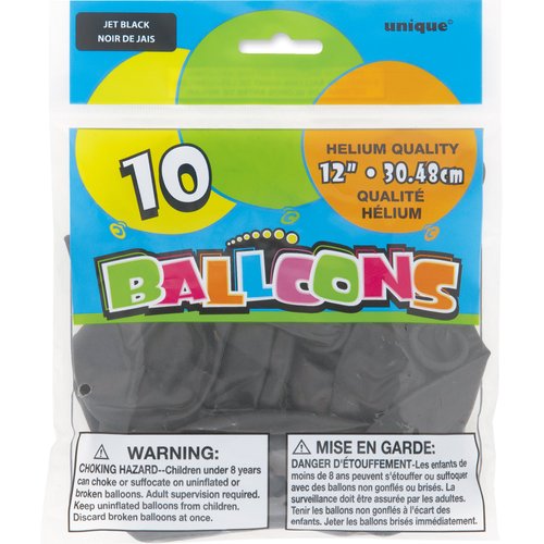 Jet Black Latex Balloons, 12" (10-Pack) - Premium-Quality & Vibrant Party Decorations, Perfect for Any Celebration