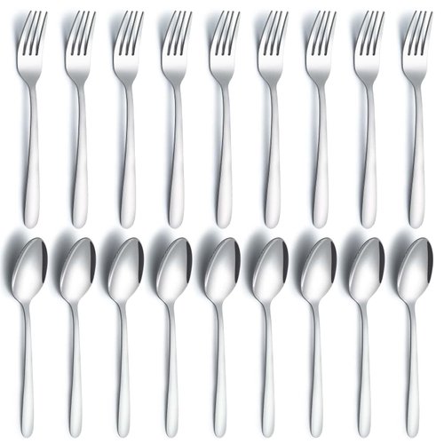 Gymdin 24 Pieces Spoons and Forks Set, Food Grade Stainless Steel Flatware Cutlery Set, Silverware Forks and Tablespoon for Home, Kitchen and Restaurant, Mirror Polished, Dishwasher Safe