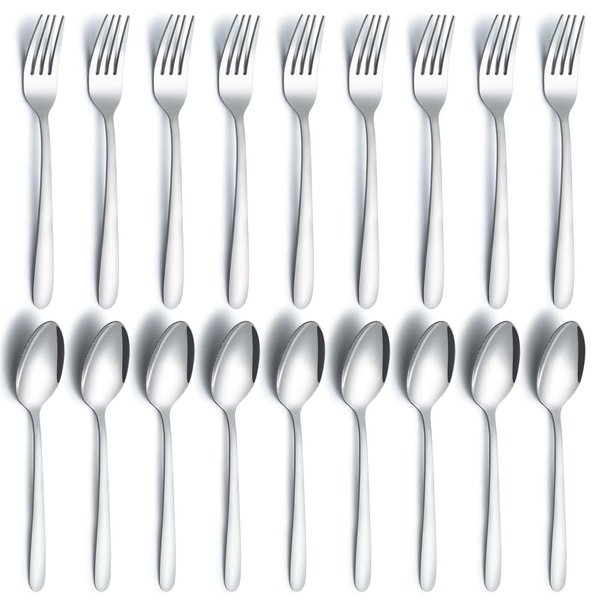 Gymdin 24 Pieces Spoons and Forks Set, Food Grade Stainless Steel Flatware Cutlery Set, Silverware Forks and Tablespoon for Home, Kitchen and Restaurant, Mirror Polished, Dishwasher Safe