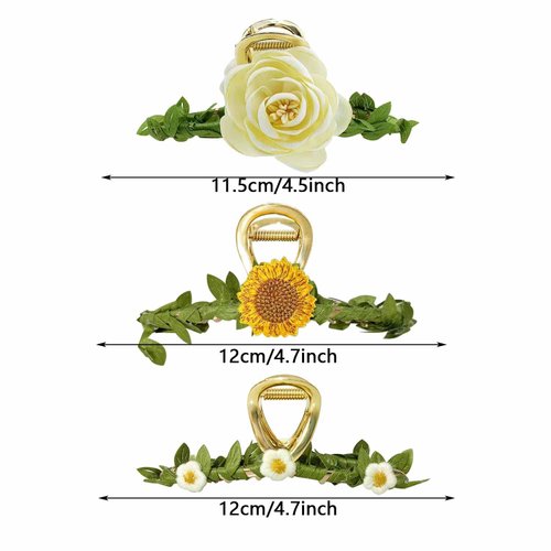 3PCS Flower Hair Claw Clip, Cute Metal Shark Clip Non Slip Hair Clamp Hair Barrette for Women Girls