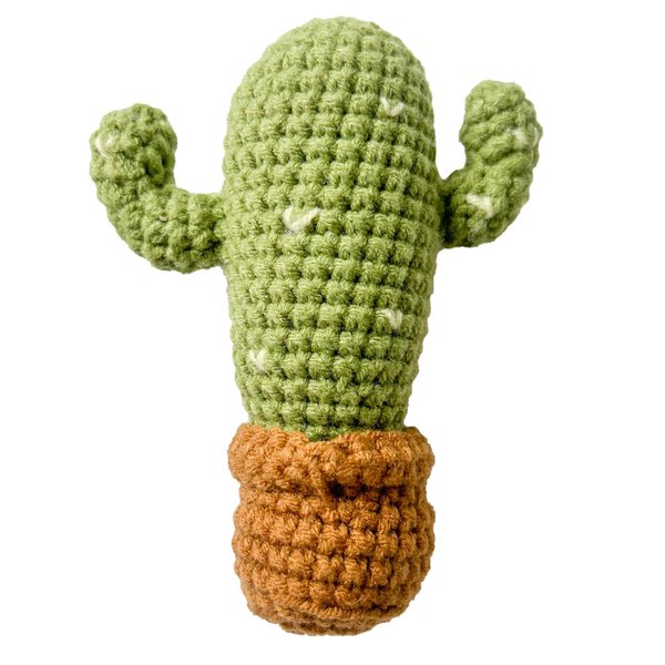 Chippi & Co Crochet Baby Rattle, Crochet Baby Toys, Stuffed Baby Doll, Organic Wooden Newborn Toys, Knitted Stuffed Animals for Babies Boy, Girl, Montessori Toys, Mom To Be Gifts (Cactus)