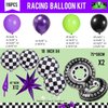 Truck Theme Purple and Green Black Balloon Garland Arch Kit with Big Wheels checkered star mylar foil balloons For Kids 2th 3th 4th Boy Birthday Truck Race Car Party Decorations