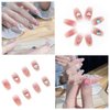 Press on Nails Square Medium Length, Pink Artificial Acrylic Fake Nails with 3D Love Heart Crystal Designs, Full Cover Reusable Coffin False Nails Set Women Glue on Nails Stick on Nails for Nail Art