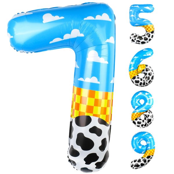40 Inch Number 7 Balloon Blue Clouds Cartoon Story Balloons Toy Inspired Story Party Supplies for Birthday Party Garland Arch Kit Farm Party Favor (Number 7)
