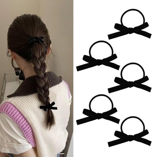 Hair Ties with Small Bows for Women Girls Bowknot Elastic Hair Tie Halloween Bow Knot Hair Scrunchies Hair Rope Ponytail Holders for Thin Fine Hair Accessories Hair Band Bow Decorative Hair Ties 4Pcs