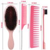Boar Bristle Hair Brush and Comb for Curly Fine Straight Natural Hair, Anti-frizz Paddle Detangling Brush Styling Hairbrush Comb Set for Women Men, Boar Nylon Mixed Bristle Brush