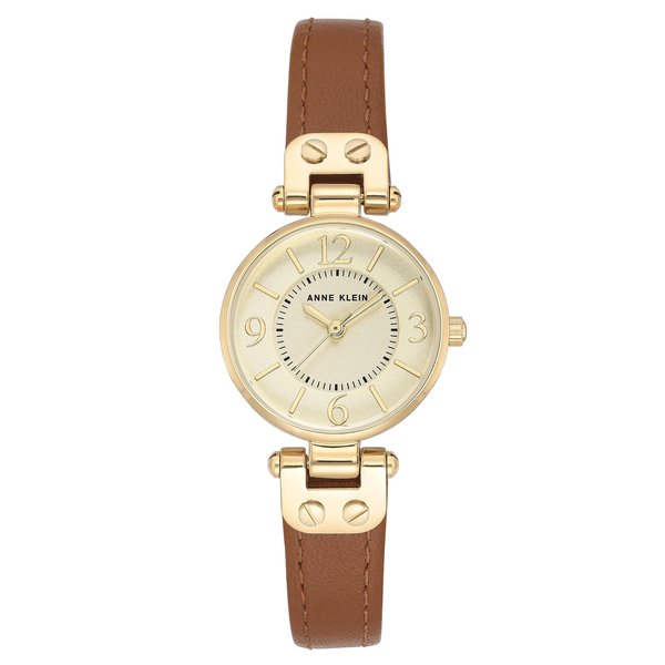 Anne Klein Women's 109442CHHY Gold-Tone Champagne Dial and Brown Leather Strap Watch