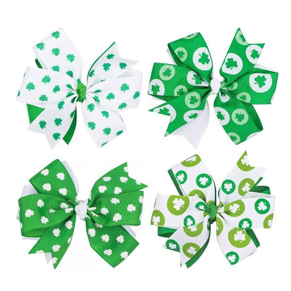 4Pcs St. Patrick's Day Hair Clips/Headbands Handmad Irish Green Shamrock HairBand Lucky Shamrock Hair Clips Costume Hair Accessory for Women, Girls (LLucky Hair Clips)