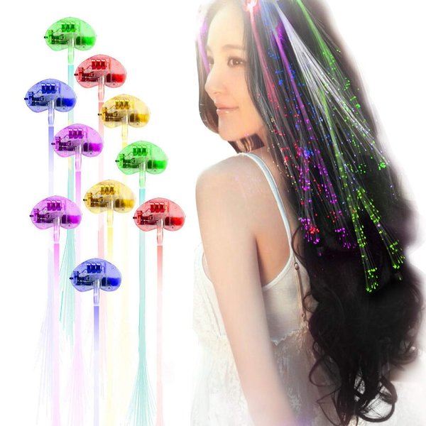 Wiekose 20pcs Multicolor LED Flashing Fiber Optic Hair Barrettes with Party Lights, Clips and Braids