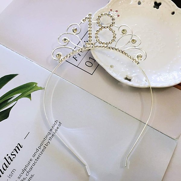 IETOSY Silver 18th Birthday Headband Tiara,Silver Hair Accessories of 18th Girl Birthday,18th Birthday Decoration Hair Accessories Headband with Crown
